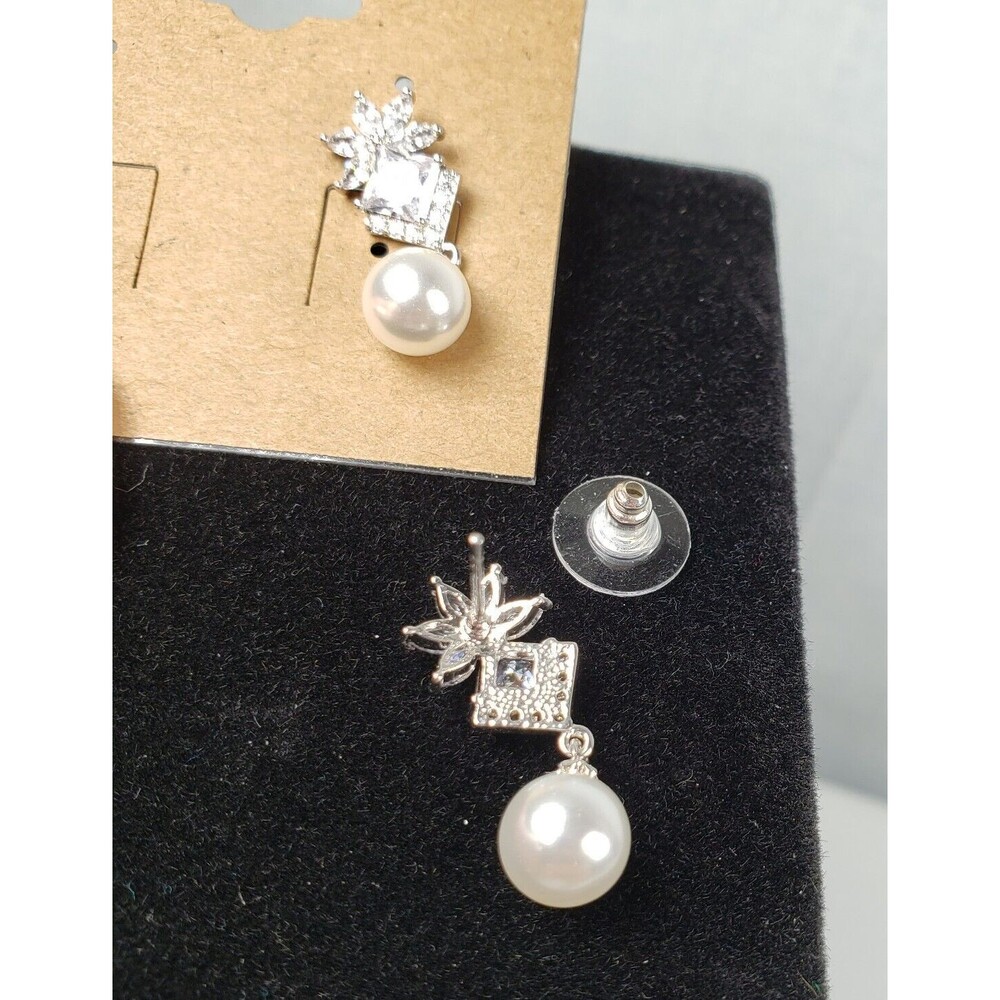 Eliza & Jane 925 Sterling Silver Cubic Zirconia Spinel Dangle Pearl  Earrings - Picture 9 of 9